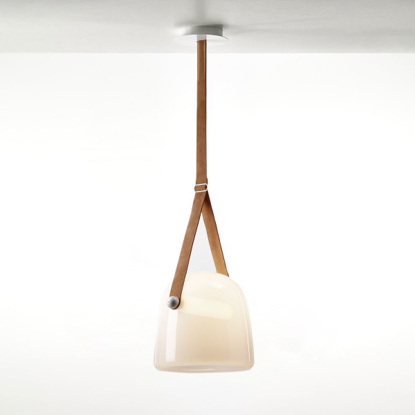 MONA XL PENDENT - opaline - natural leather - white canopy