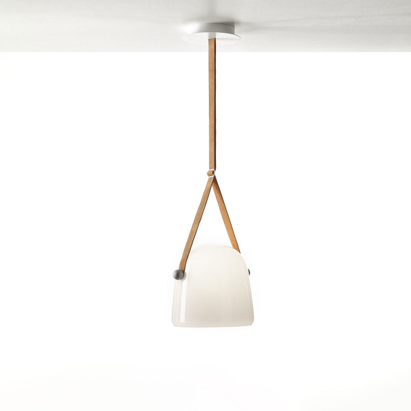 MONA L PENDENT - opaline - natural leather - white canopy