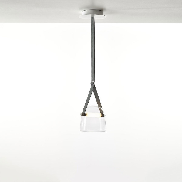 MONA M PENDENT - transparent - black leather - white canopy